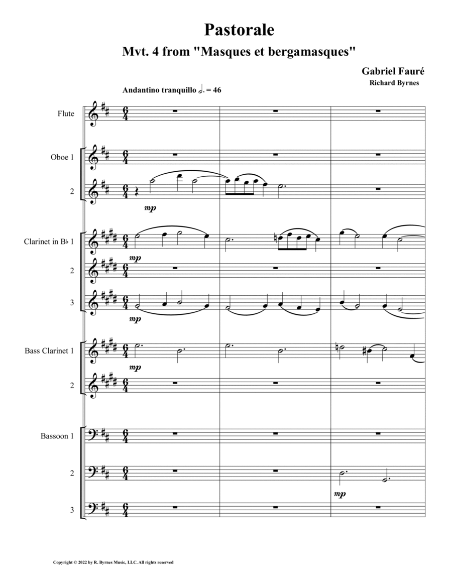 Pastorale from "Masques et Bergamasques", Op. 112 (Woodwind Choir) image number null