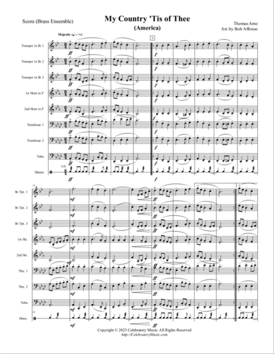 My Country 'Tis of Thee (America) Brass Ensemble scores gallery preview page 2