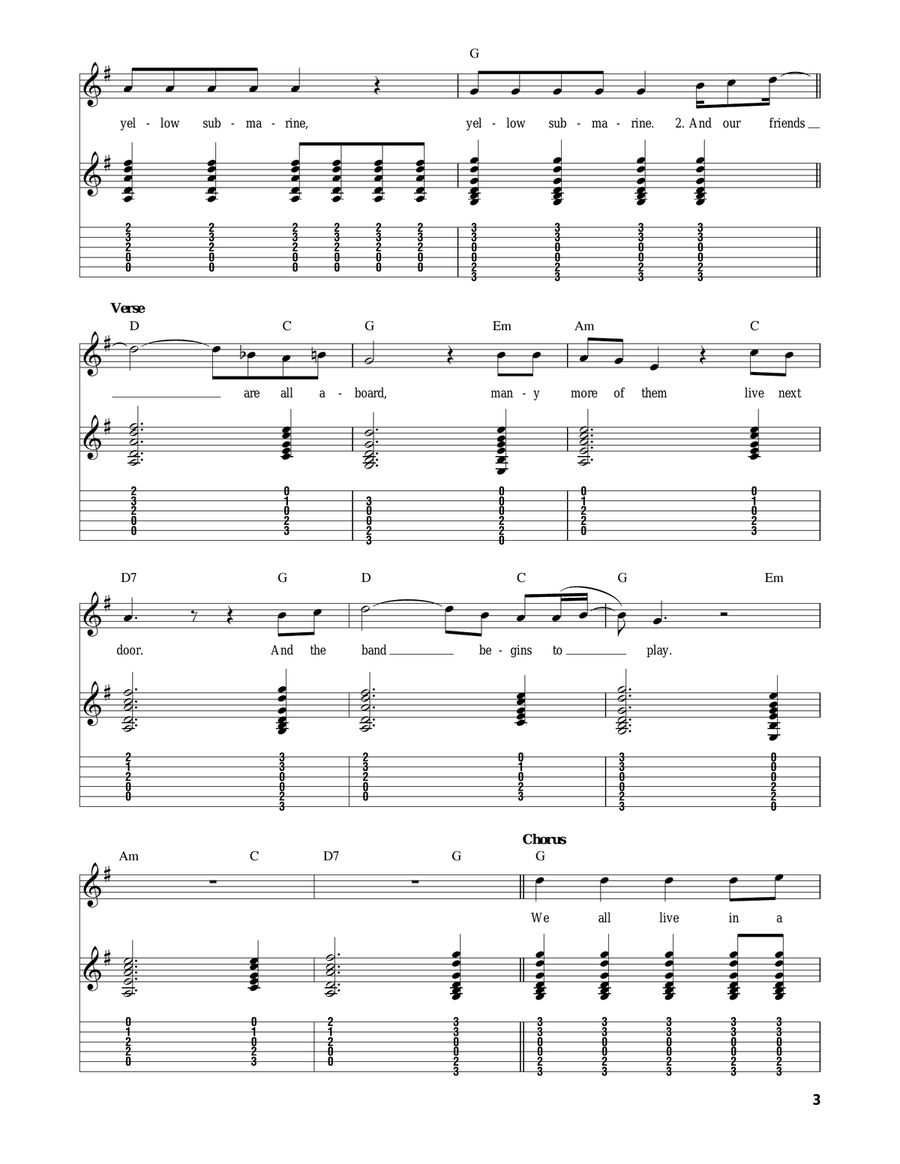 Yellow Submarine Acoustic Guitar scores gallery preview page 3