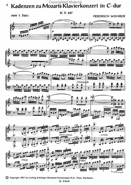 Kadenzen zu Mozarts Klavierkonzert C-Dur