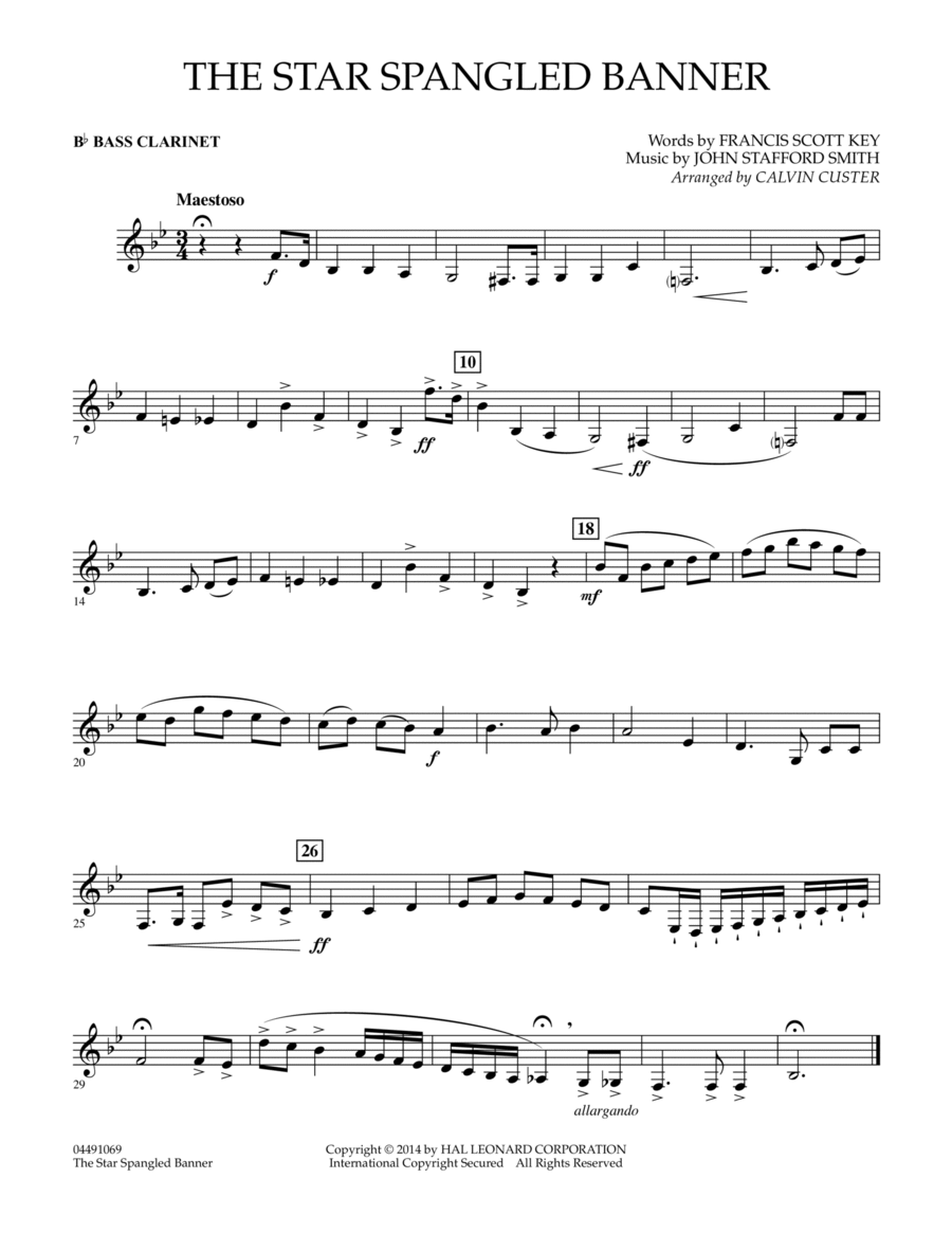 The Star Spangled Banner - Bb Bass Clarinet Bass Clarinet scores gallery preview page 1