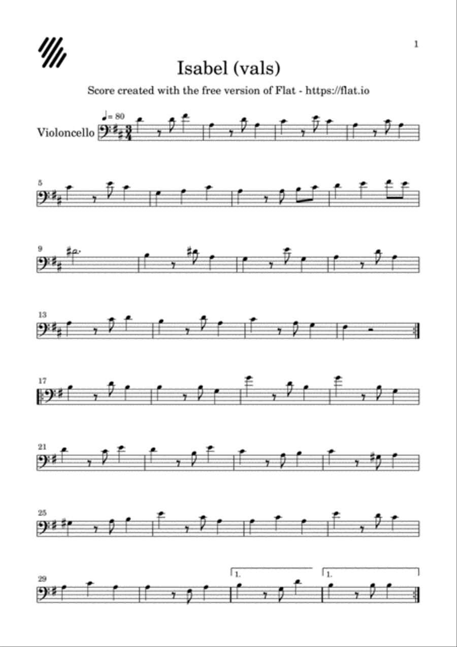 isabel vals para cello isabel vals para cello Small Ensemble scores gallery preview page 1