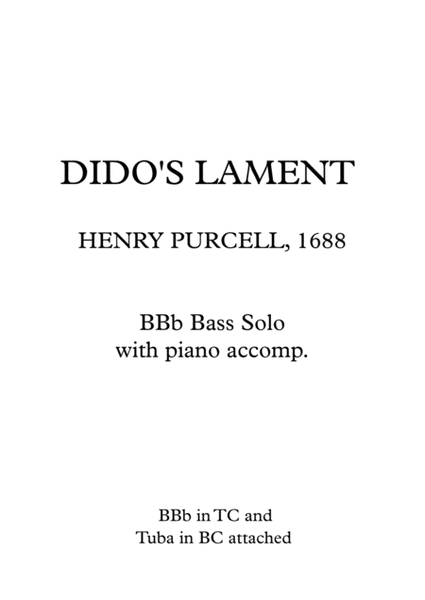 DIDO'S LAMENT - BBb Bass Solo with piano acc. image number null
