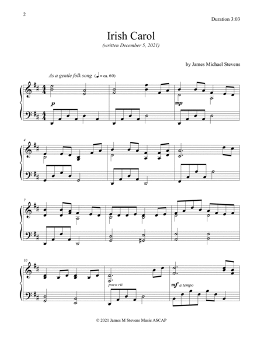 Irish Carol Piano Solo scores gallery preview page 2