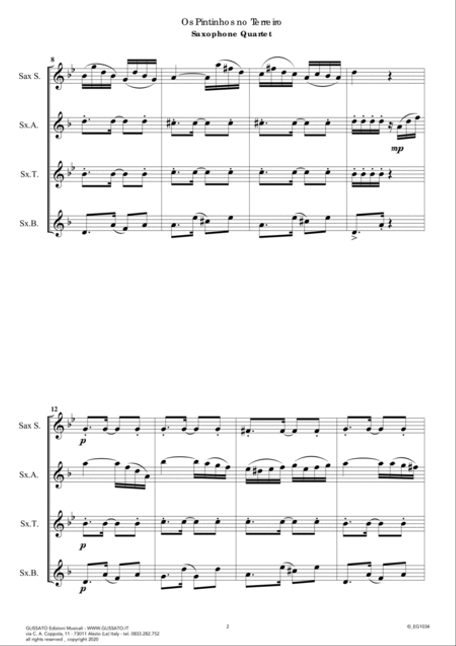Saxophone Quartet sheet music: "Os Pintinhos no Terreiro" (score & parts) image number null