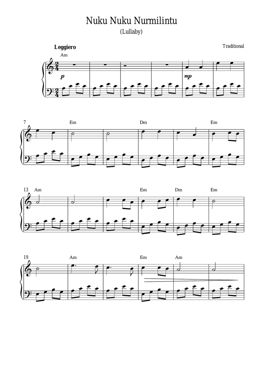 Nuku Nuku Nurmilintu (Lullaby) Piano Method scores gallery preview page 1