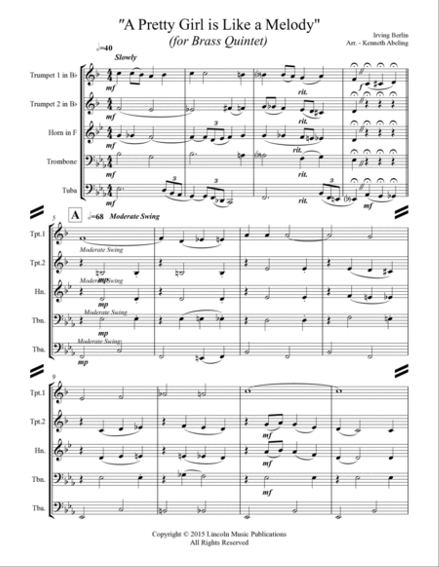 A Pretty Girl is Like a Melody (for Brass Quintet) Brass Quintet scores gallery preview page 2