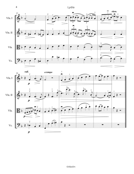 Fauré: Lydia, Op.4, No.2 - String Quartet image number null
