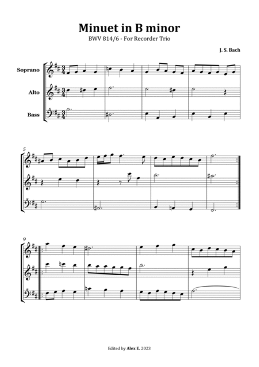 Minuet - BWV 814/6 - For Recorder Trio Chamber Music scores gallery preview page 2