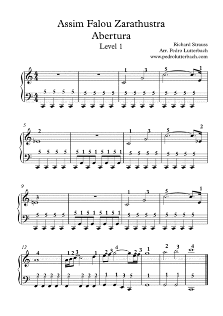 Also Sprach Zarathustra Also Sprach Zarathustra Easy Piano scores gallery preview page 1