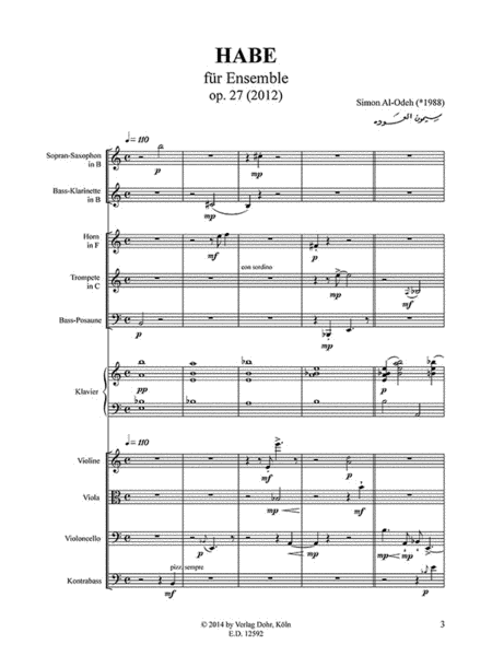 HABE für Ensemble (10 Spieler) op. 27 (2012)
