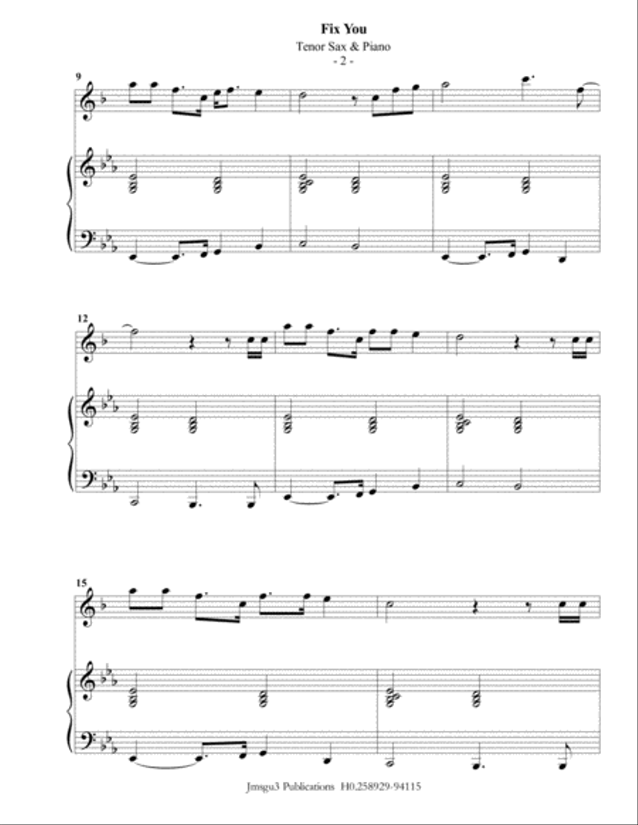 Fix You Tenor Saxophone scores gallery preview page 2