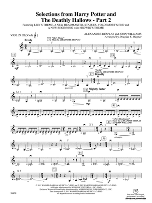 Harry Potter and the Deathly Hallows, Part 2, Selections from: 3rd Violin (Viola [TC])