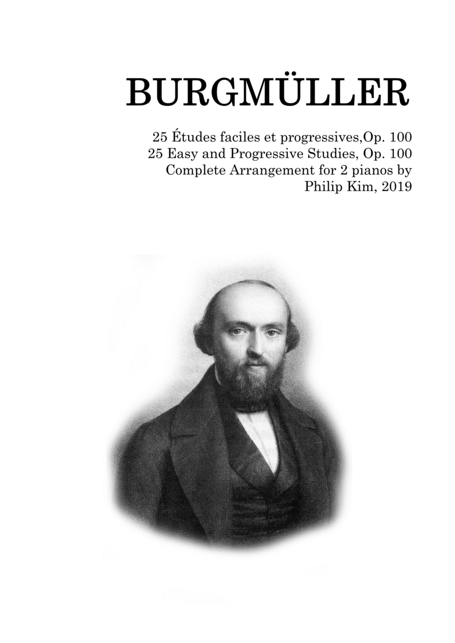 25 Easy and Progressive Studies Opus 100 for 2 pianos (Complete) by Friedrich Burgmüller Piano Method scores gallery preview page 1