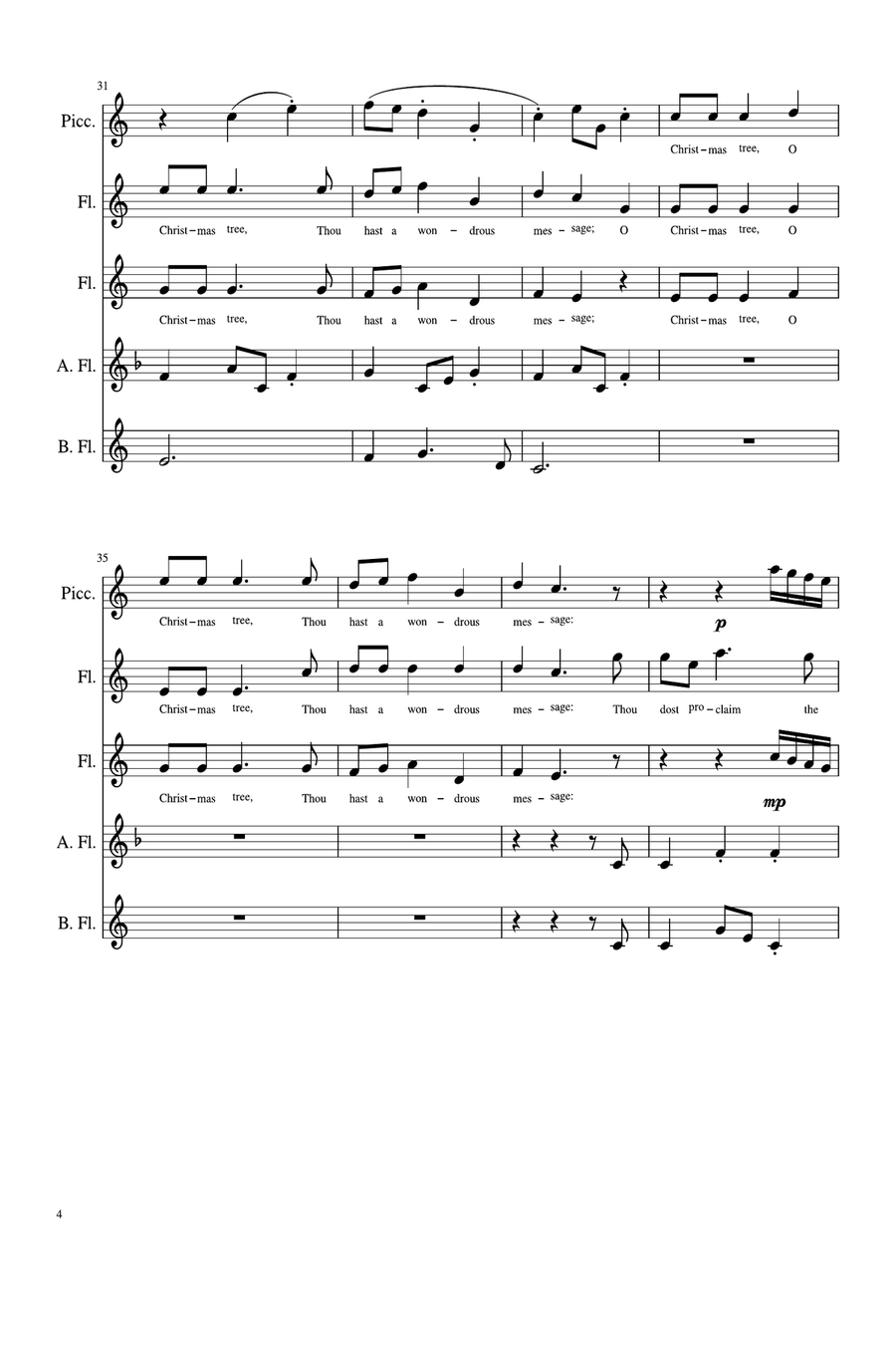 O Christmas Tree lyrics Woodwind Quintet scores gallery preview page 4