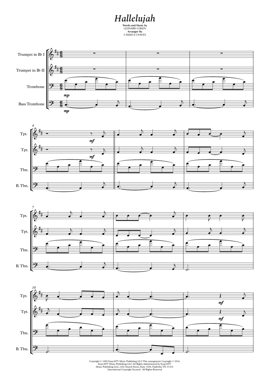 Hallelujah Brass Ensemble scores gallery preview page 1