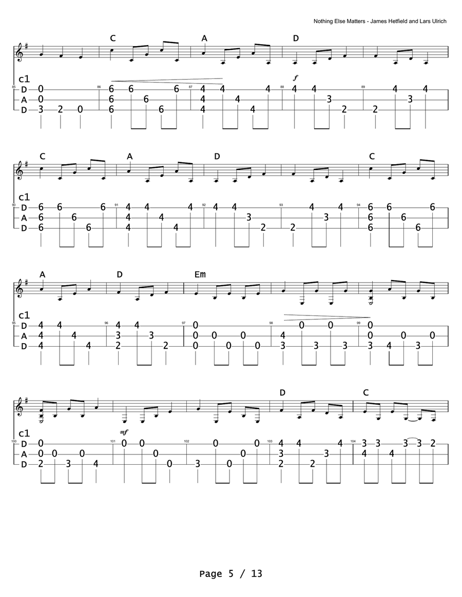 Nothing Else Matters Nothing Else Matters Dulcimer scores gallery preview page 5