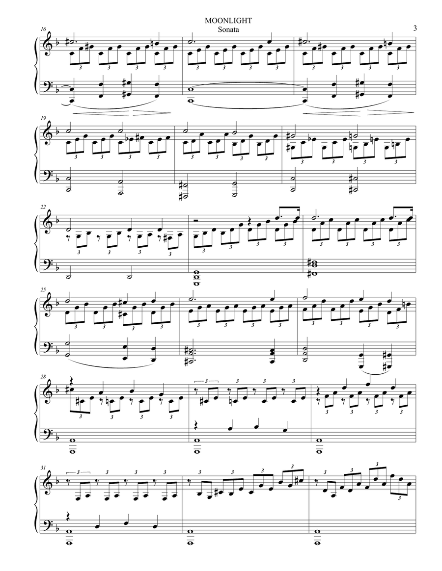 MOONLIGHT SONATA - 1st. Mov. - Arr. in D minor - Easy Piano Easy Piano scores gallery preview page 3