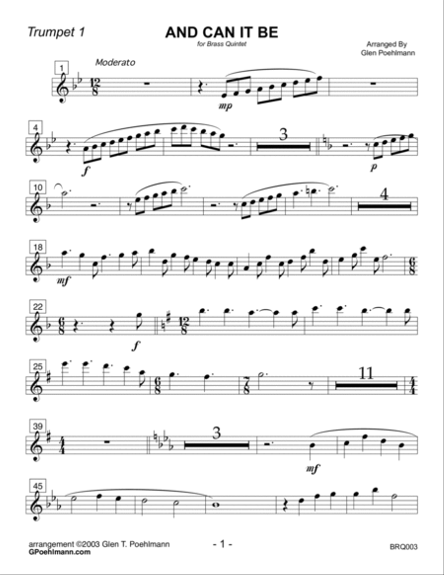 AND CAN IT BE - BRASS QUINTET (or Sextet) - unaccompanied Brass Quintet scores gallery preview page 6