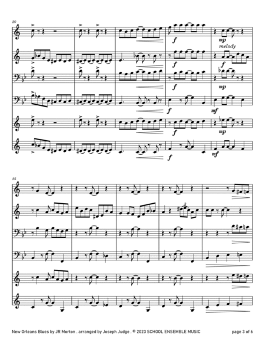 New Orleans Blues by JR Morton for Brass Quartet in Schools Brass Quartet scores gallery preview page 3