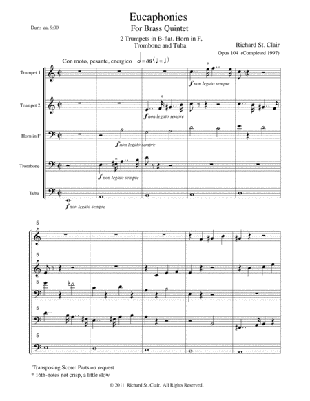 Eucaphonies for Brass Quintet (1989) [Score and Parts] image number null
