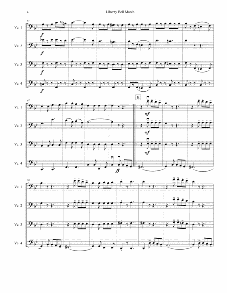 Liberty Bell March by Sousa, arranged for intermediate cello quartet / four cellos
