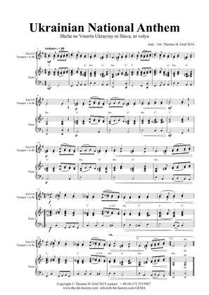 Ukrainian National Anthem - Shche ne Vmerla Ukrayiny ni Slava ni volya - Piano and Trumpet - F
