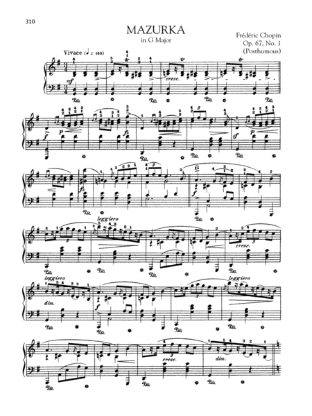 Mazurka in G Major, Op. 67, No. 1 (Posthumous)