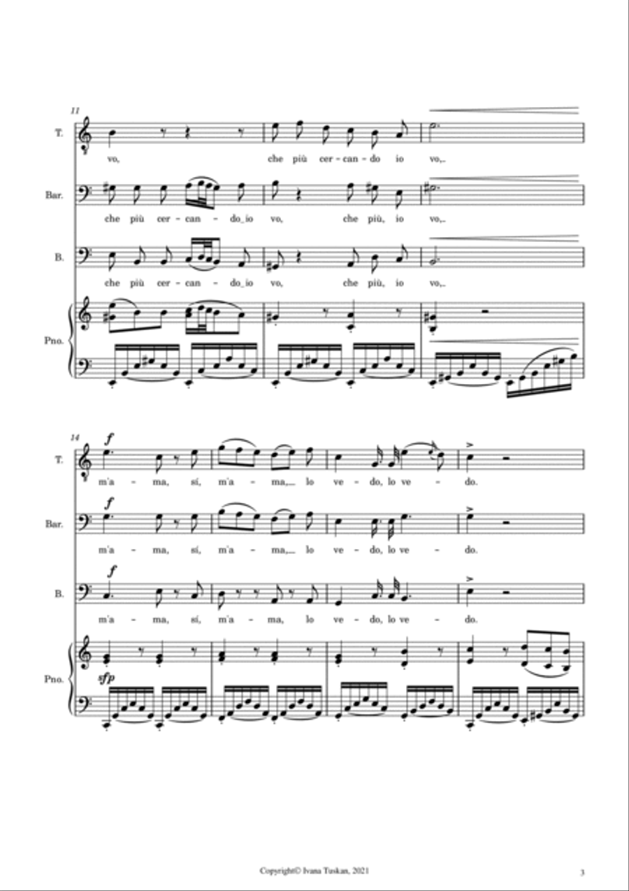 Una furtiva lagrima, for TBB a cappella, A minor 3-Part scores gallery preview page 3