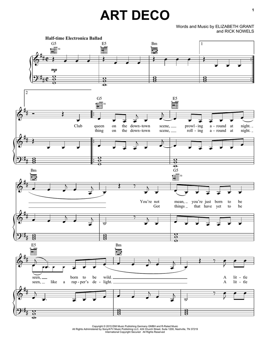 Art Deco Piano, Vocal, Guitar scores gallery preview page 1