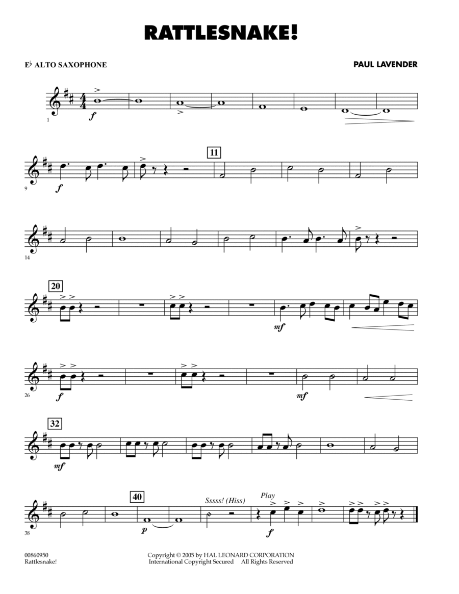 Rattlesnake! - Eb Alto Saxophone Alto Saxophone scores gallery preview page 1