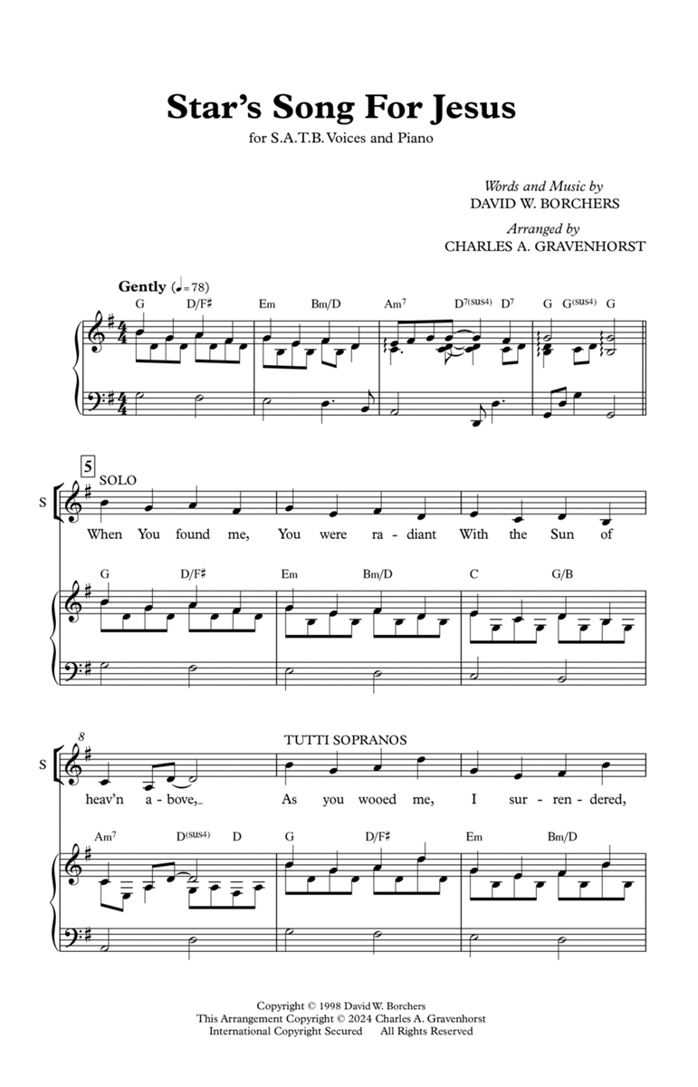 Star’s Song For Jesus – SATB (or Solo) and Piano image number null
