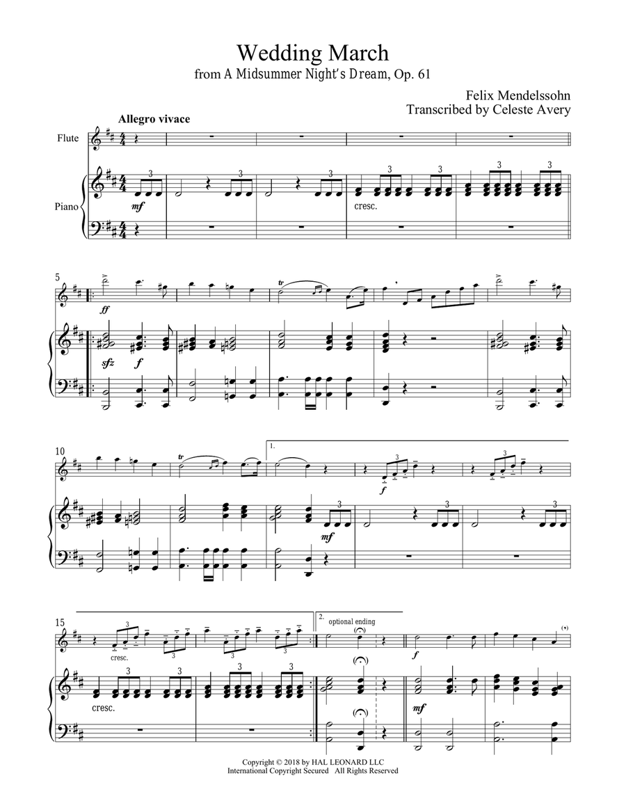 Wedding March Flute Solo scores gallery preview page 1