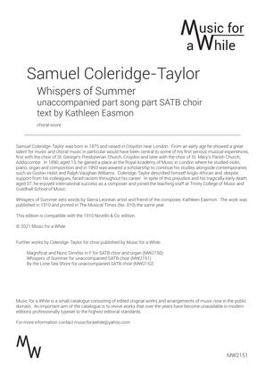 Book cover for Samuel Coleridge-Taylor - Whispers of Summer for SATB choir