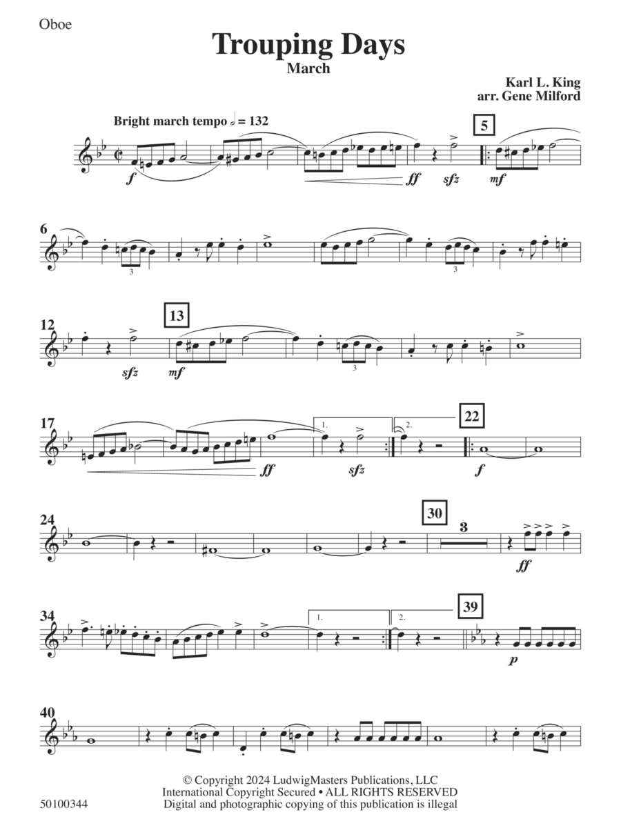 Trouping Days (arr. Gene Milford) - Oboe Concert Band scores gallery preview page 1
