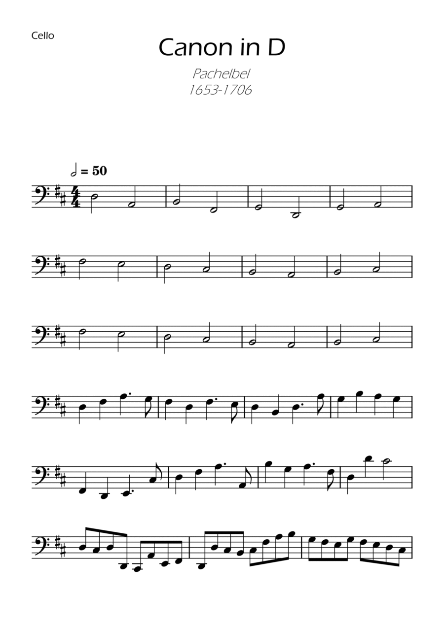Canon in D Solo Easy Cello Cello Solo scores gallery preview page 1