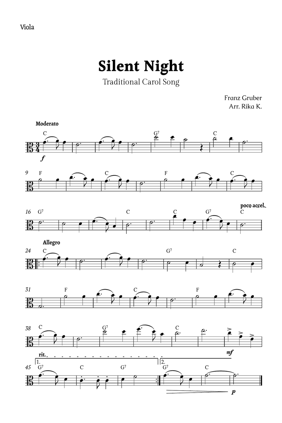 Silent Night for Viola Solo Viola Solo scores gallery preview page 1