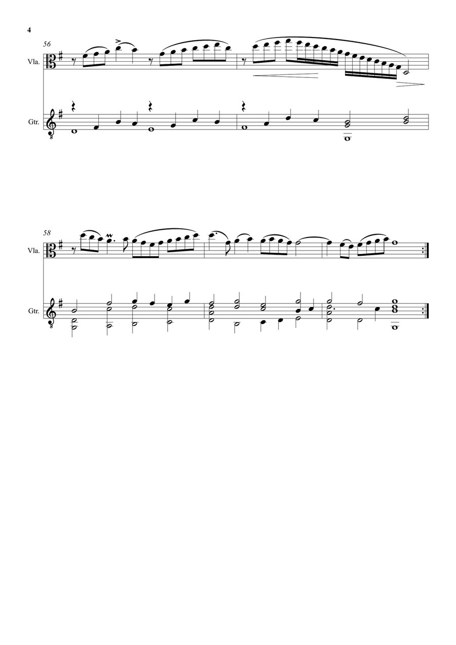 Come again sweet love doth now invite (John Dowland) arranged for viola and guitar String Duet scores gallery preview page 4