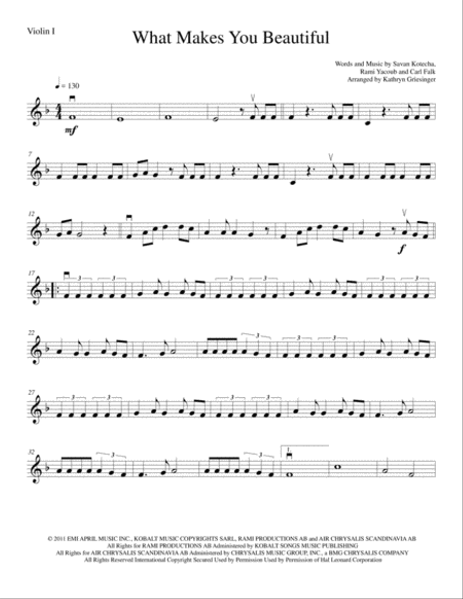 What Makes You Beautiful String Quartet scores gallery preview page 1
