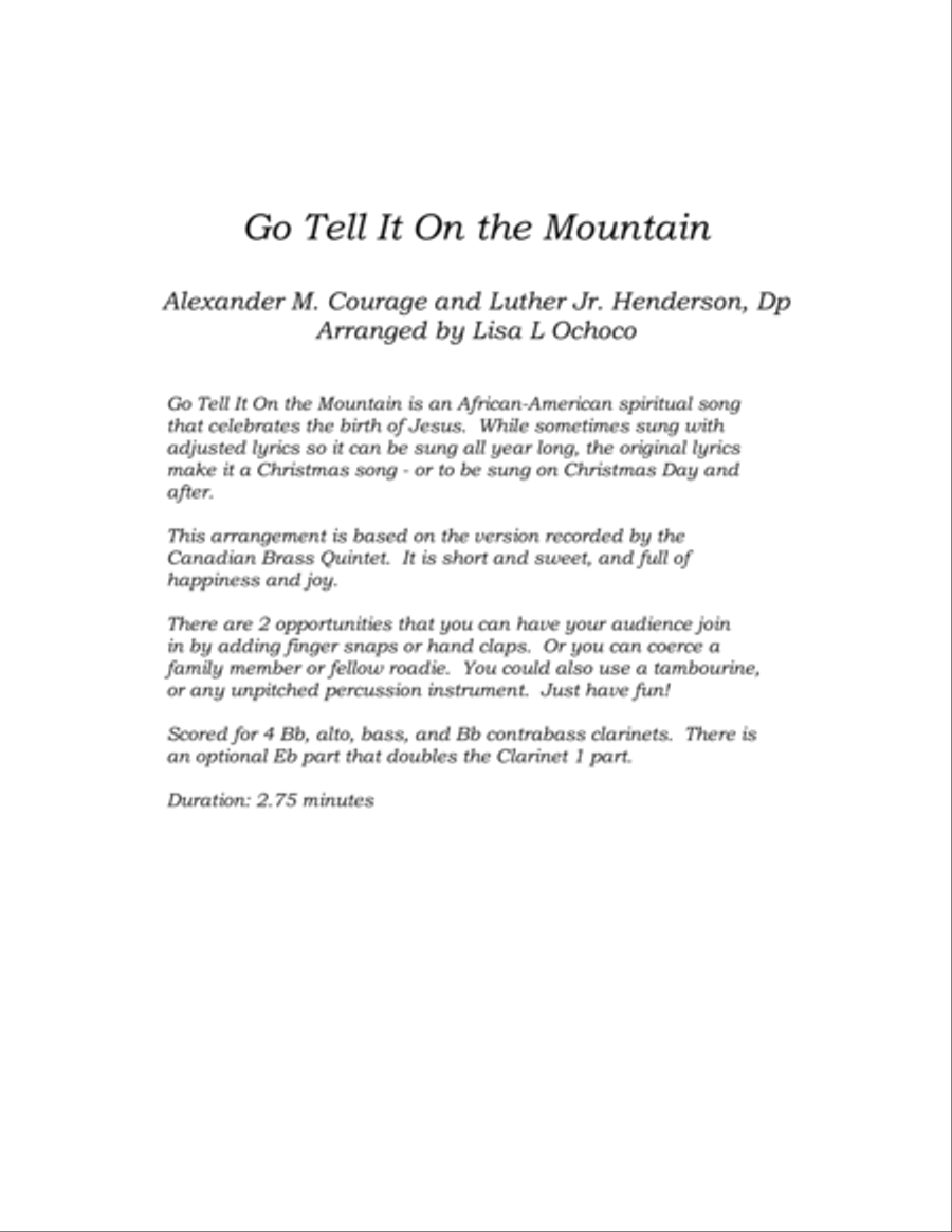 Go Tell It On The Mountain Clarinet Choir scores gallery preview page 4