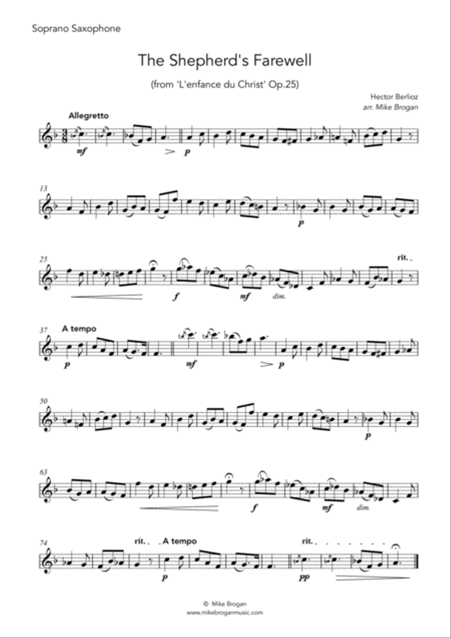 The Shepherd's Farewell, Berlioz - SATB or AATB saxophone quartet Saxophone Quartet scores gallery preview page 4