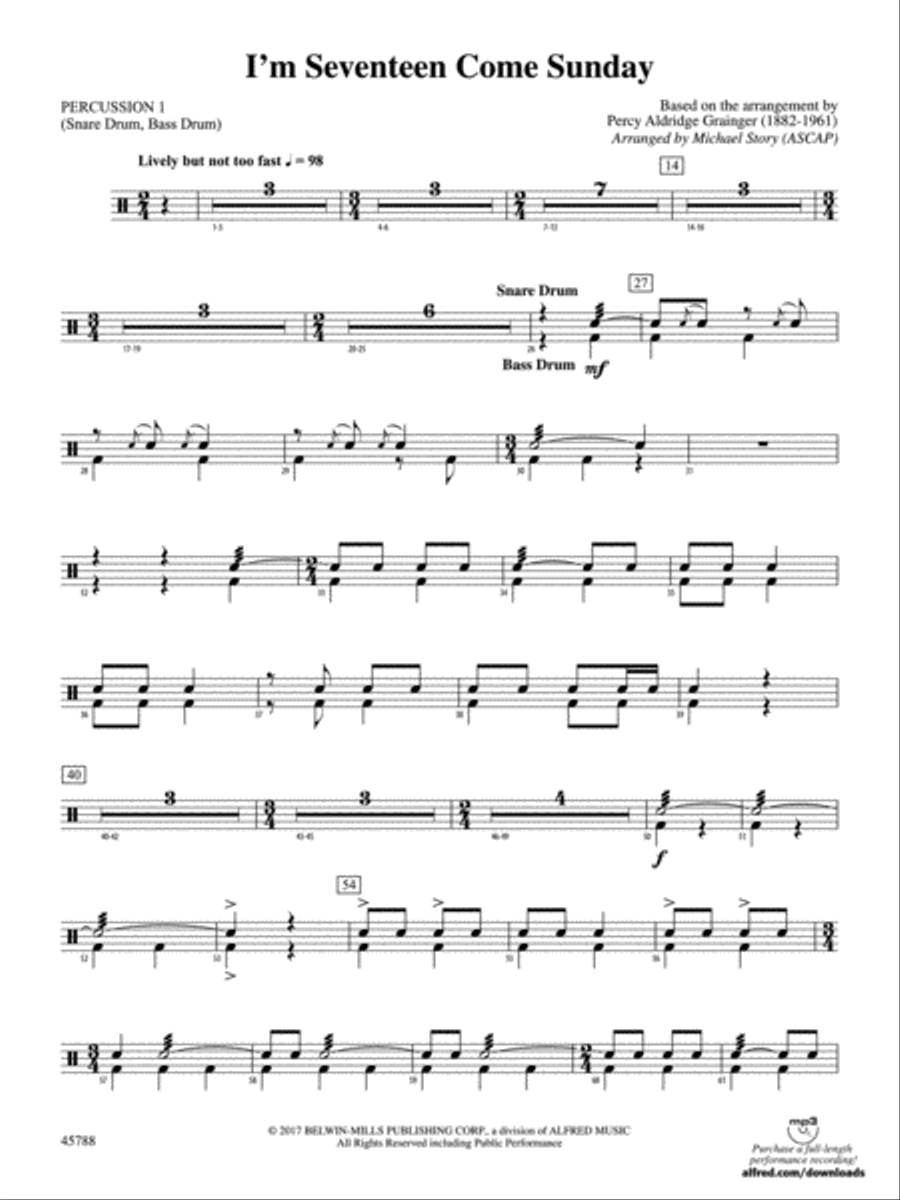 I'm Seventeen Come Sunday: 1st Percussion Concert Band scores gallery preview page 1