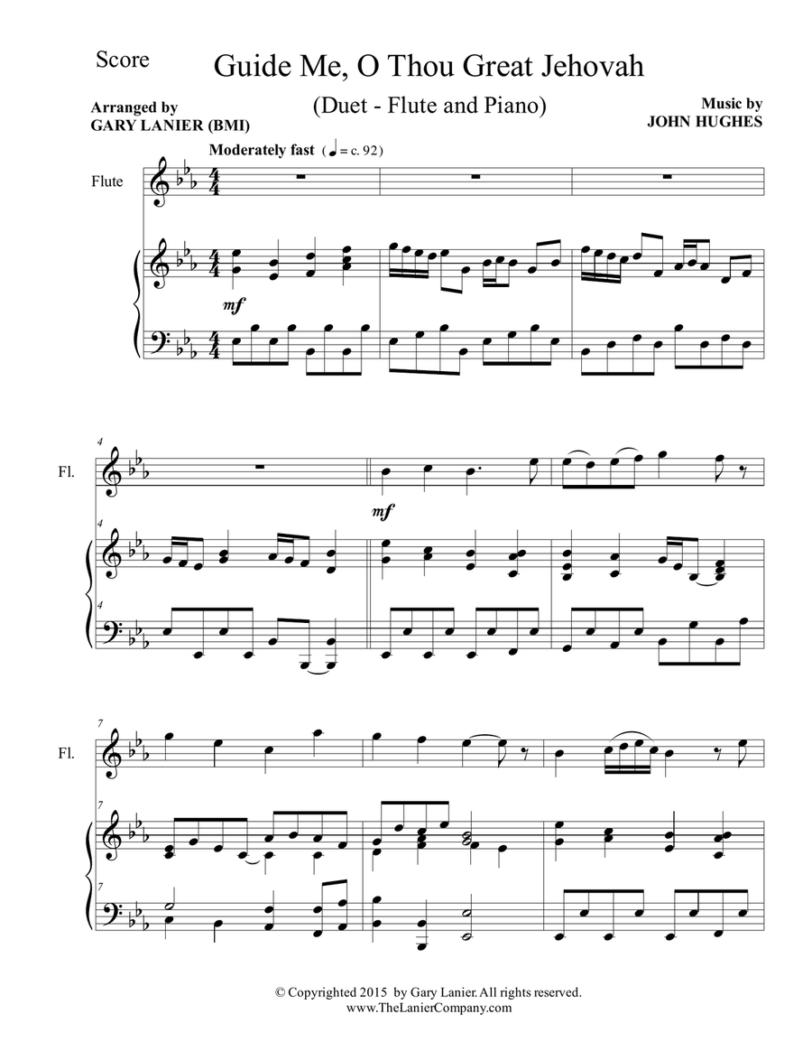 GUIDE ME, O THOU GREAT JEHOVAH (Duet – Flute and Piano/Score and Parts) Woodwind Duet scores gallery preview page 2