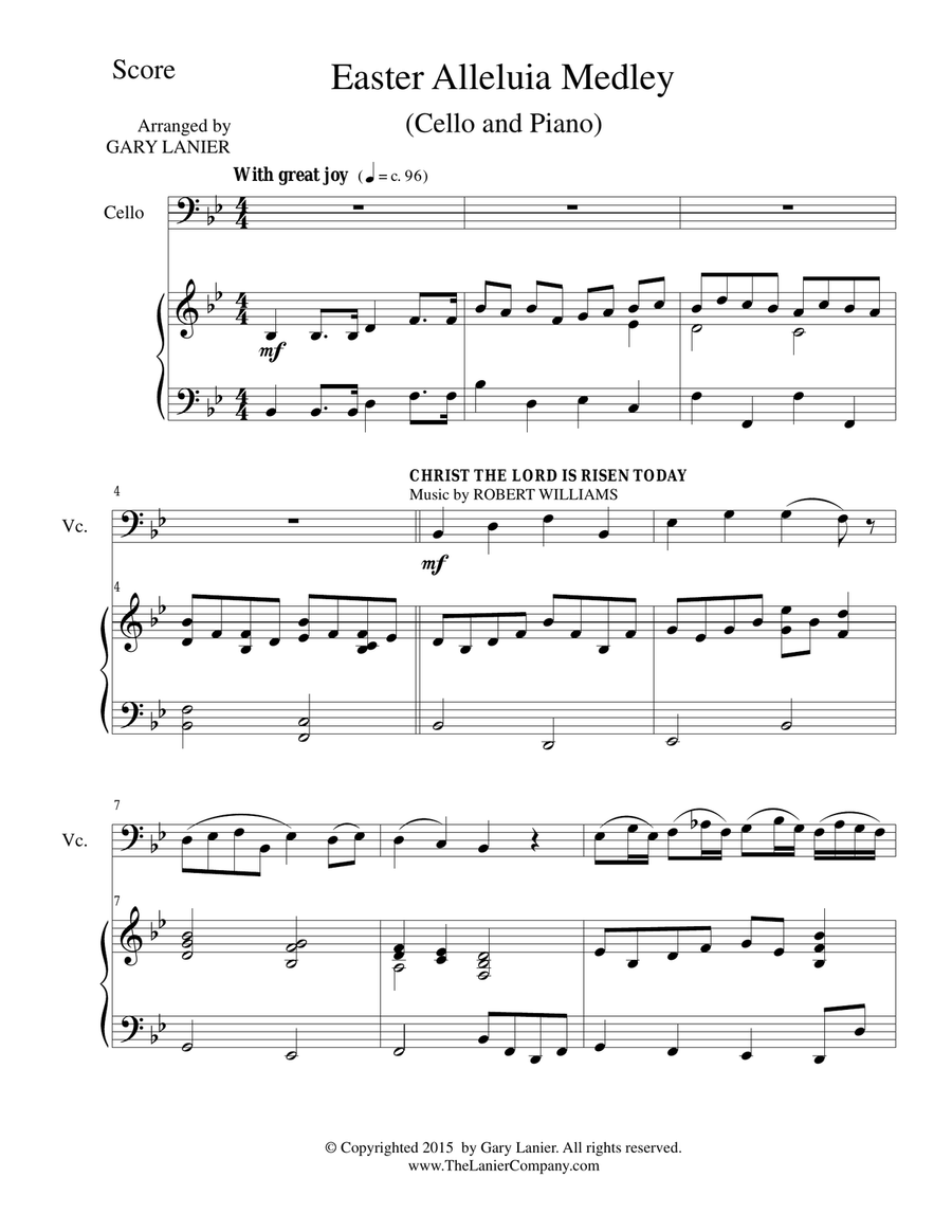 EASTER ALLELUIA MEDLEY (Duet – Cello/Piano) Score and Cello Part String Duet scores gallery preview page 1