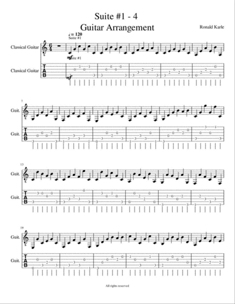Suite 1-4 by: Ronald J. Karle Guitar Arrangement Classical Guitar scores gallery preview page 2
