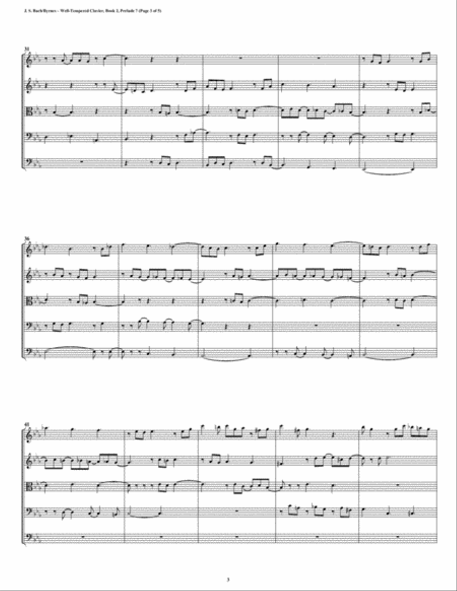 Prelude 07 from Well-Tempered Clavier, Book 2 (String Quintet) String Quintet scores gallery preview page 3