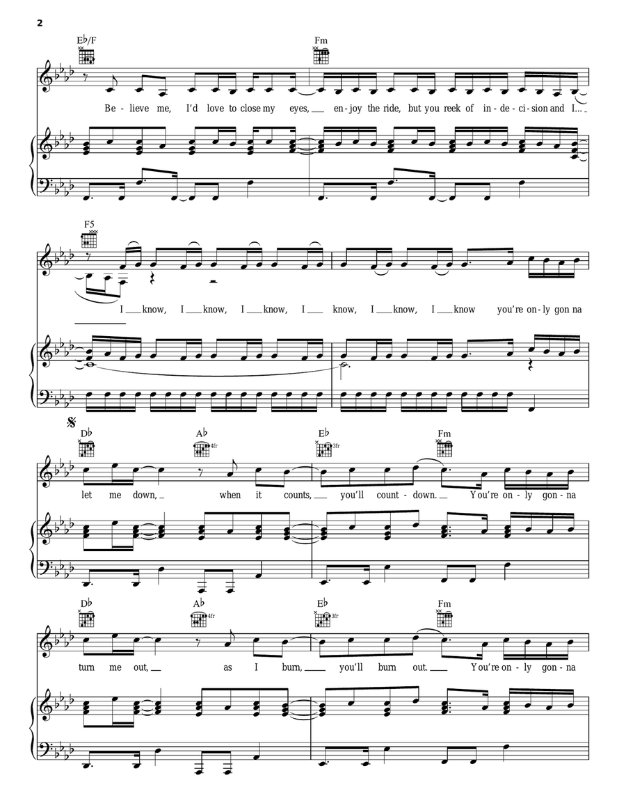 Let Me Down Piano, Vocal, Guitar scores gallery preview page 2
