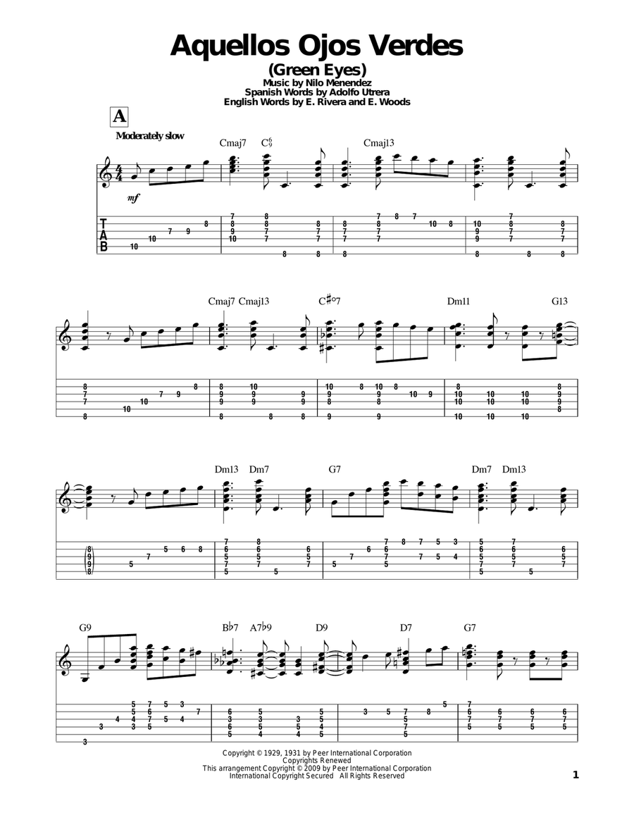 Aquellos Ojos Verdes (Green Eyes) Electric Guitar scores gallery preview page 1