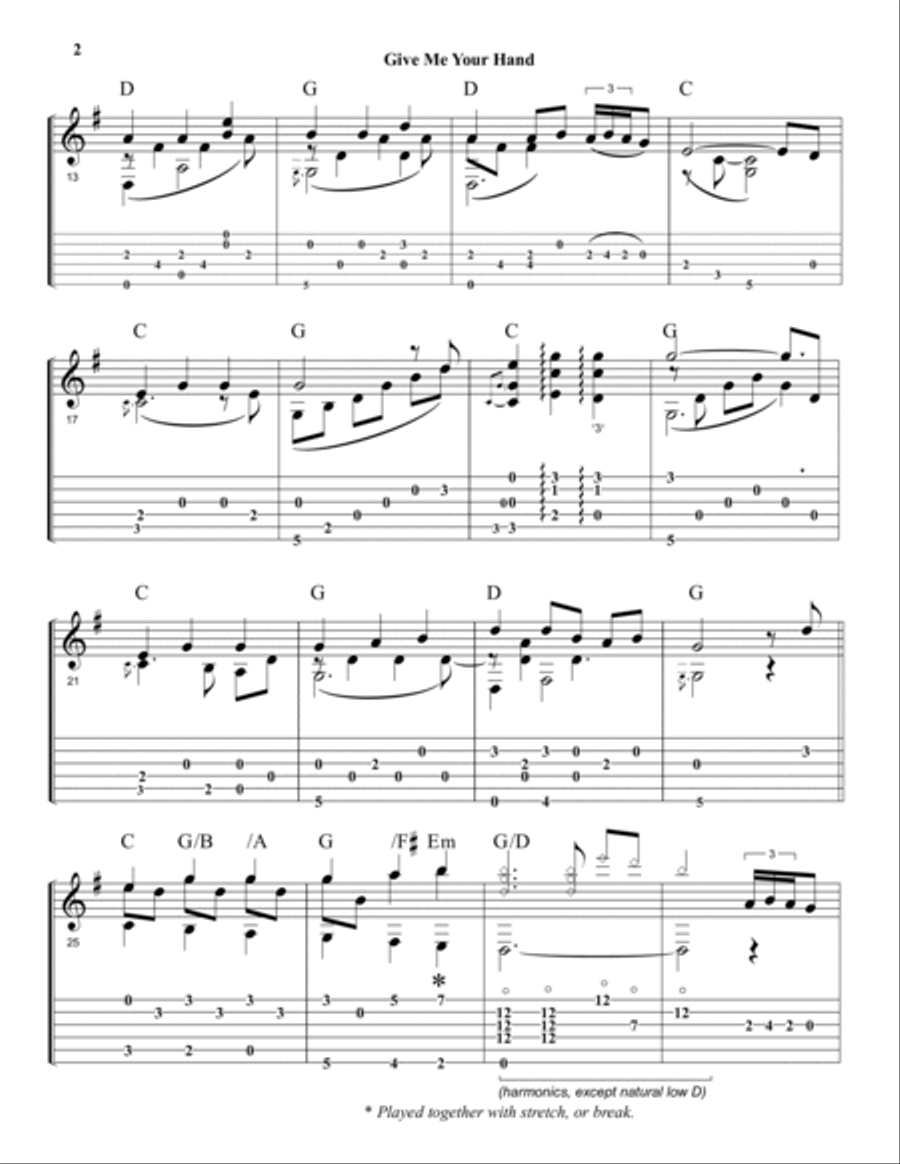 Give Me Your Hand (Irish Traditional) Guitar Solo (in standard notation plus TABS) Classical Guitar scores gallery preview page 3