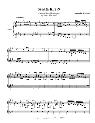 Book cover for Scarlatti Sonata K259 arr. for left hand alone
